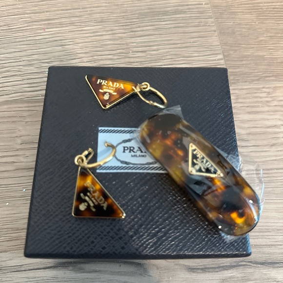 Prada Accessories - Prada Tortoiseshell Earrings & Clip - NWT 2026